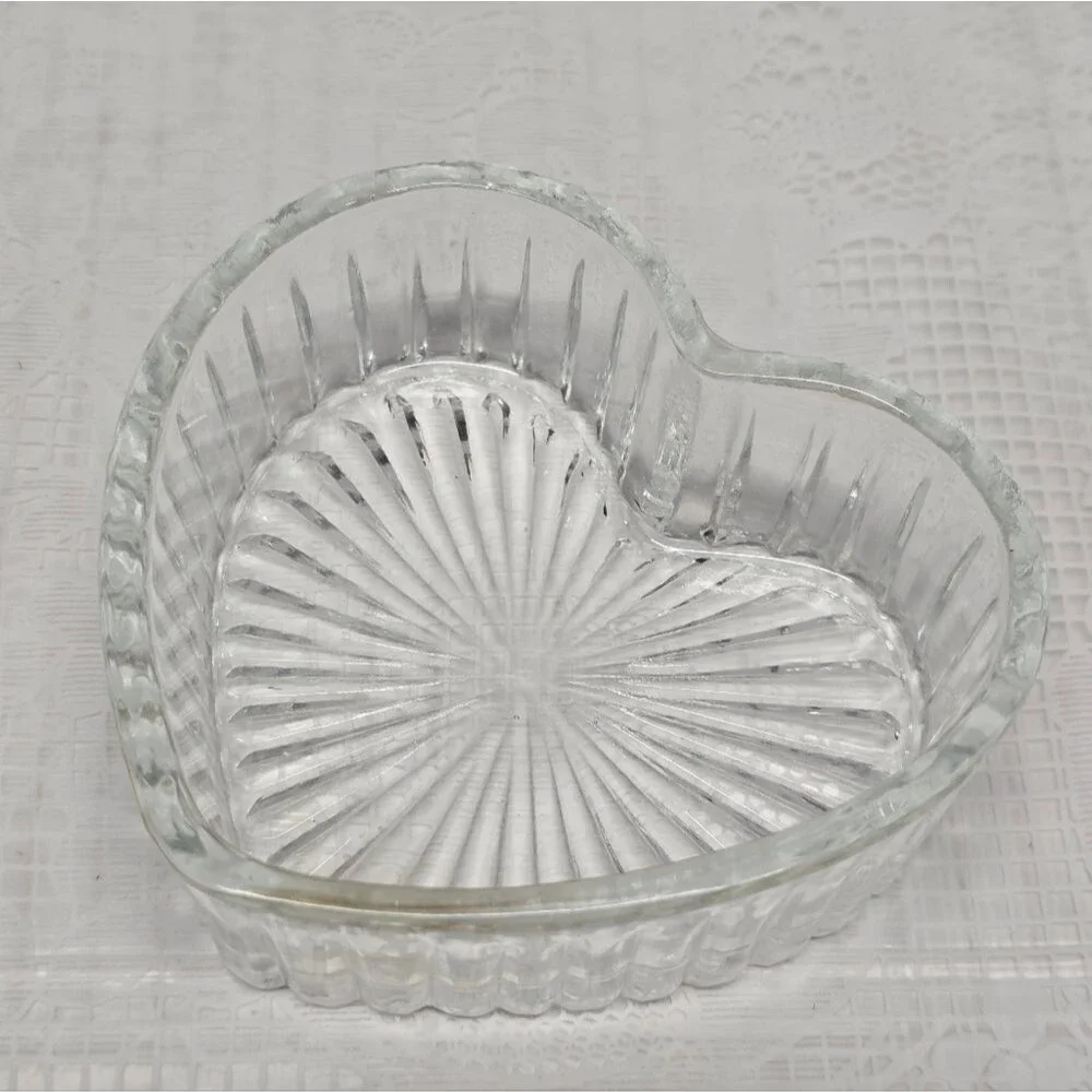 Vintage Silver Plated Butterfly Floral Lid Heart Shaped Glass Trinket Box